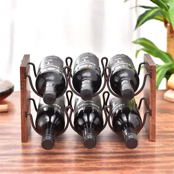 Porte bouteilles en bois et en métal vintage 6 bouteilles