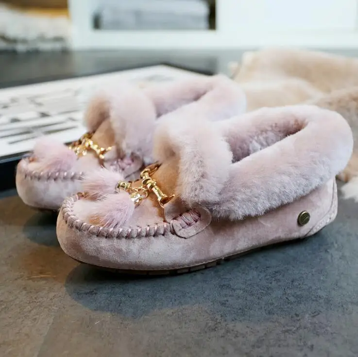 Новинка года; ботильоны из натуральной кожи и натурального меха; зимние сапоги; меховые сапоги с мехом лисы; женская обувь; теплая хлопковая обувь на плоской подошве - Цвет: pink