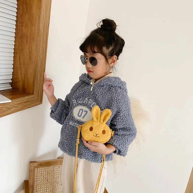 

Korean-style 2019 CHILDREN'S Cartoon Bag New Style Girls Bunny Oblique Bag Baby Cute Woolen Shoulder Purse