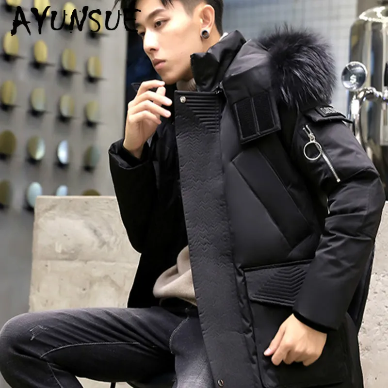 

AYUNSUE White Duck Down Jacket Men Korean Winter Coats Big Fur Collar Puffer Jacket Men Down Coat Warm Parka Abrigo 1896 YY1989