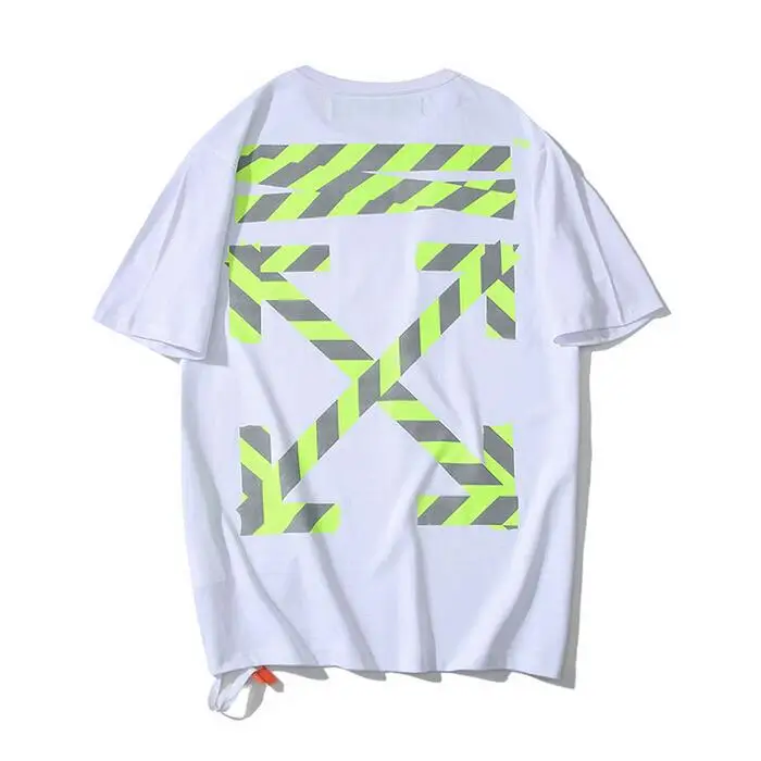 Белый 19ss Off-White OW melanna Sydney Юбилейная предупреждающая линия 3M светоотражающая хлопковая модная футболка с круглым вырезом и коротким рукавом - Цвет: Белый