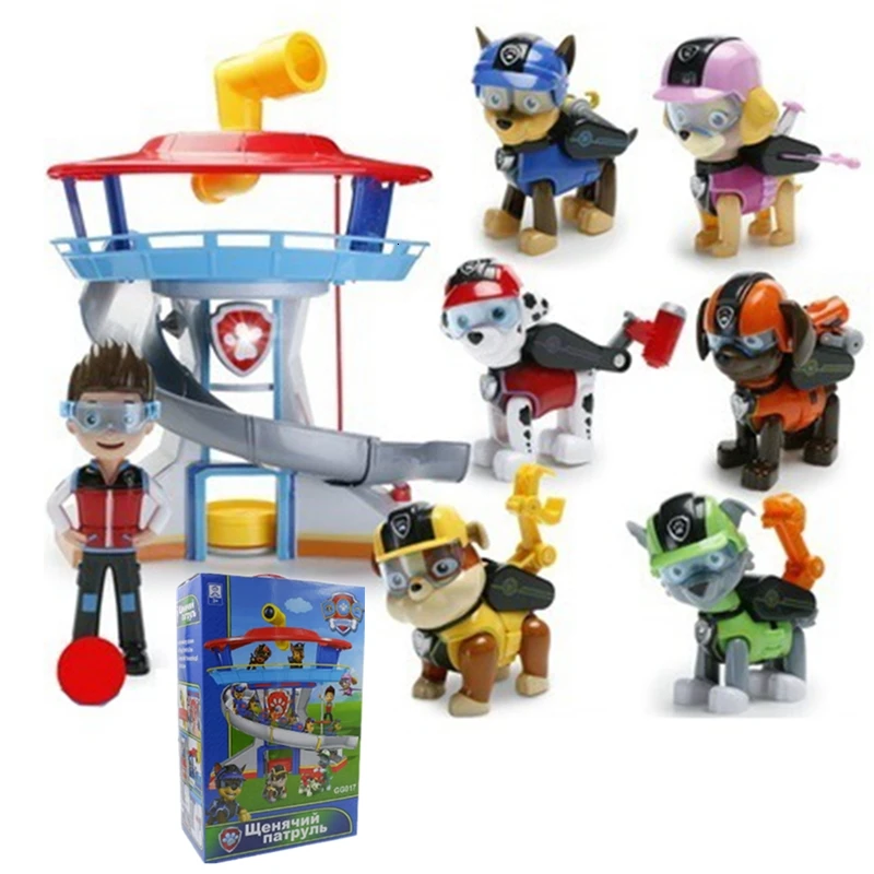 8PCS BOX Все paw patrol автобус смотровая башня с музыкальными фигурками patrulla canina paw patrol игрушки для детей рождественские подарки - Цвет: 8PCS BOX
