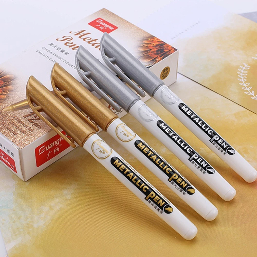 1pcs Metallic Waterproof Permanent Paint Marker Pens Gold and Silver for Drawing Marker Craftwork Pen