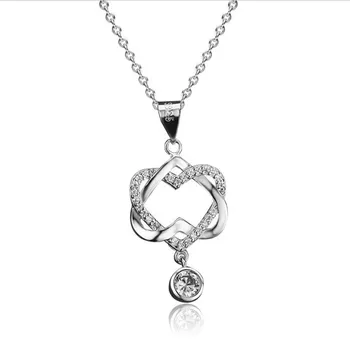 

Charm Zircon Heart Double Pendant Necklace Female Choker Accessories Fashion 925 Silver Necklace Women Jewelry Princess Bijou