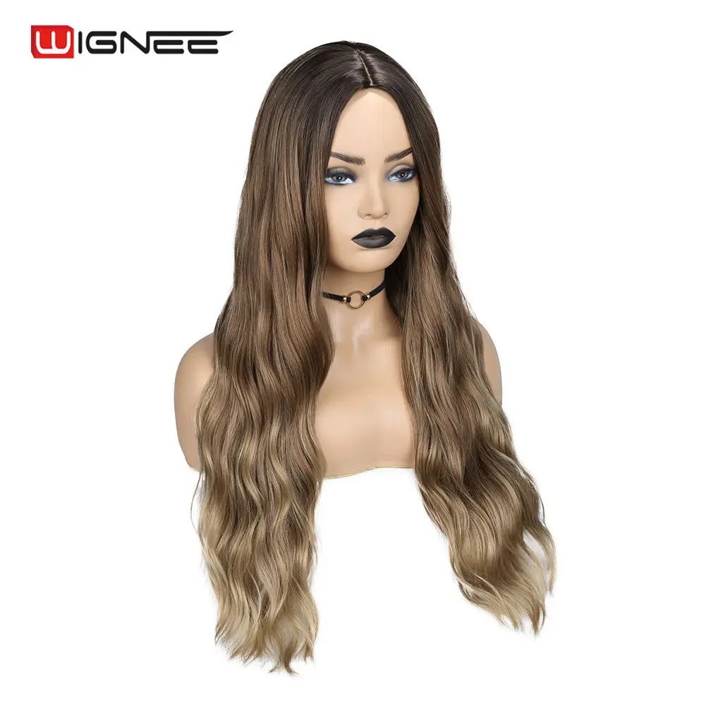 Wignee Омбре пепельный серый волос Длинные волны воды прическа высокой плотности термостойкий синтетический парик для черных женщин в Африканском и американском стиле