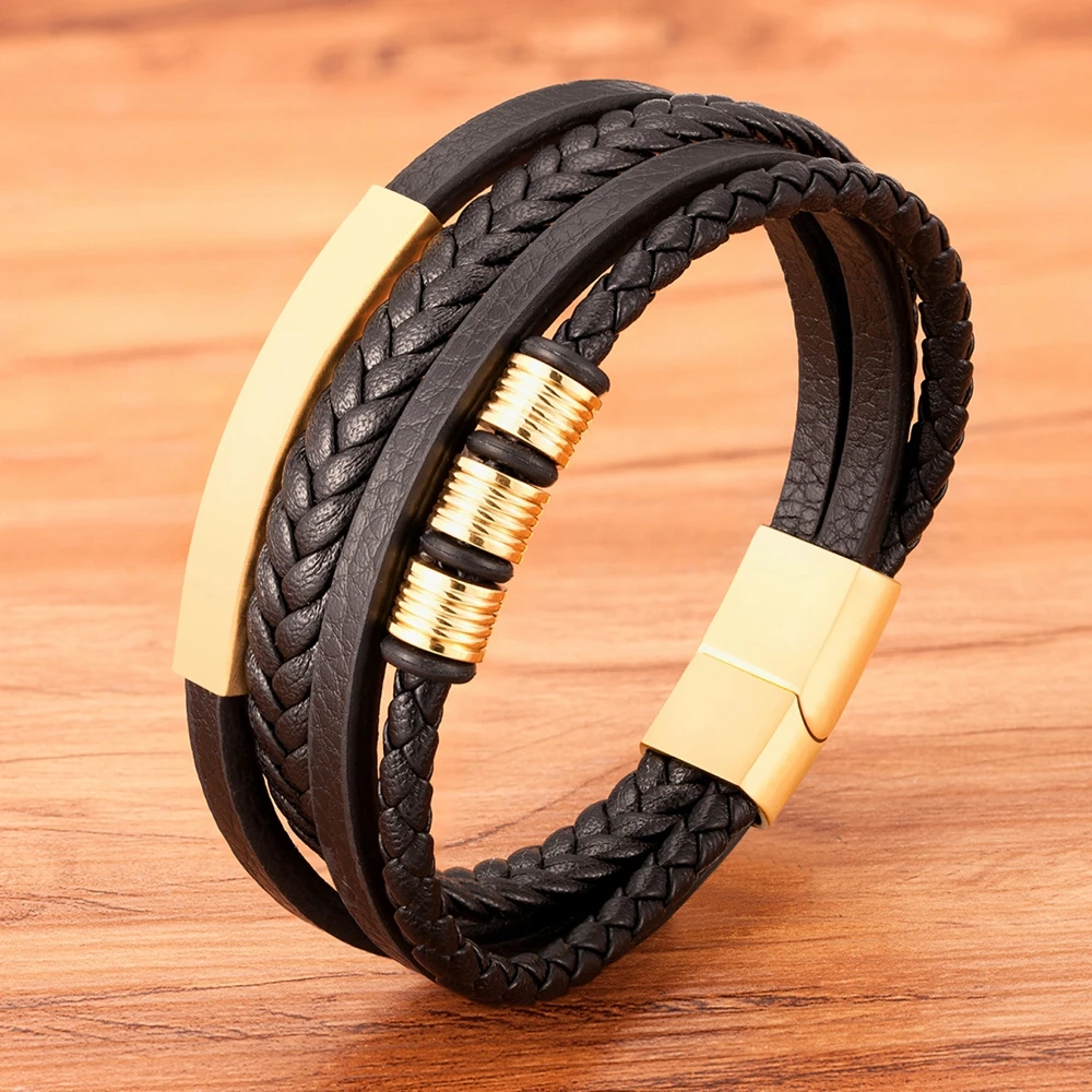Fashion New Style Hand-woven Multi-layer Combination Accessory Stainless Steel Men's Leather Bracelet Classic Gift Big Sale 9