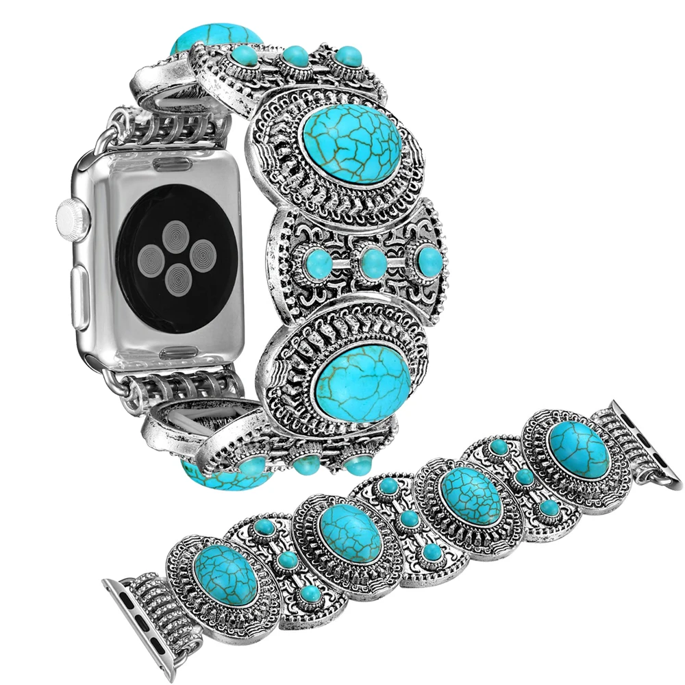 

Women Turquoise Bangle Bands for Apple Watch Series 5 4 Strap 44mm 40mm Bohemian Ethnic Bracelet for iWatch Band 3 2 1 42mm 38mm