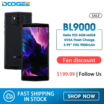 

DOOGEE BL9000 Smartphone 6GB 64GB Helio P23 Octa Core 5V5A Flash Charge 9000mAh Wireless Charge 5.99" FHD+ Android 8.1