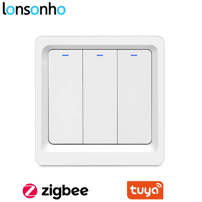 Умный переключатель Lonsonho Tuya Zigbee 1, 2, 3 банды, ЕС, 200 в, кнопочные переключатели, совместимый с Tuya Zigbee Hub, работает с Alexa Google Home