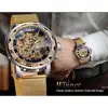 Winner-relojes de oro para hombre, reloj mecánico de esqueleto, malla de cristal, banda de acero inoxidable delgada, reloj de pulsera de cuerda a mano de lujo ► Foto 3/6