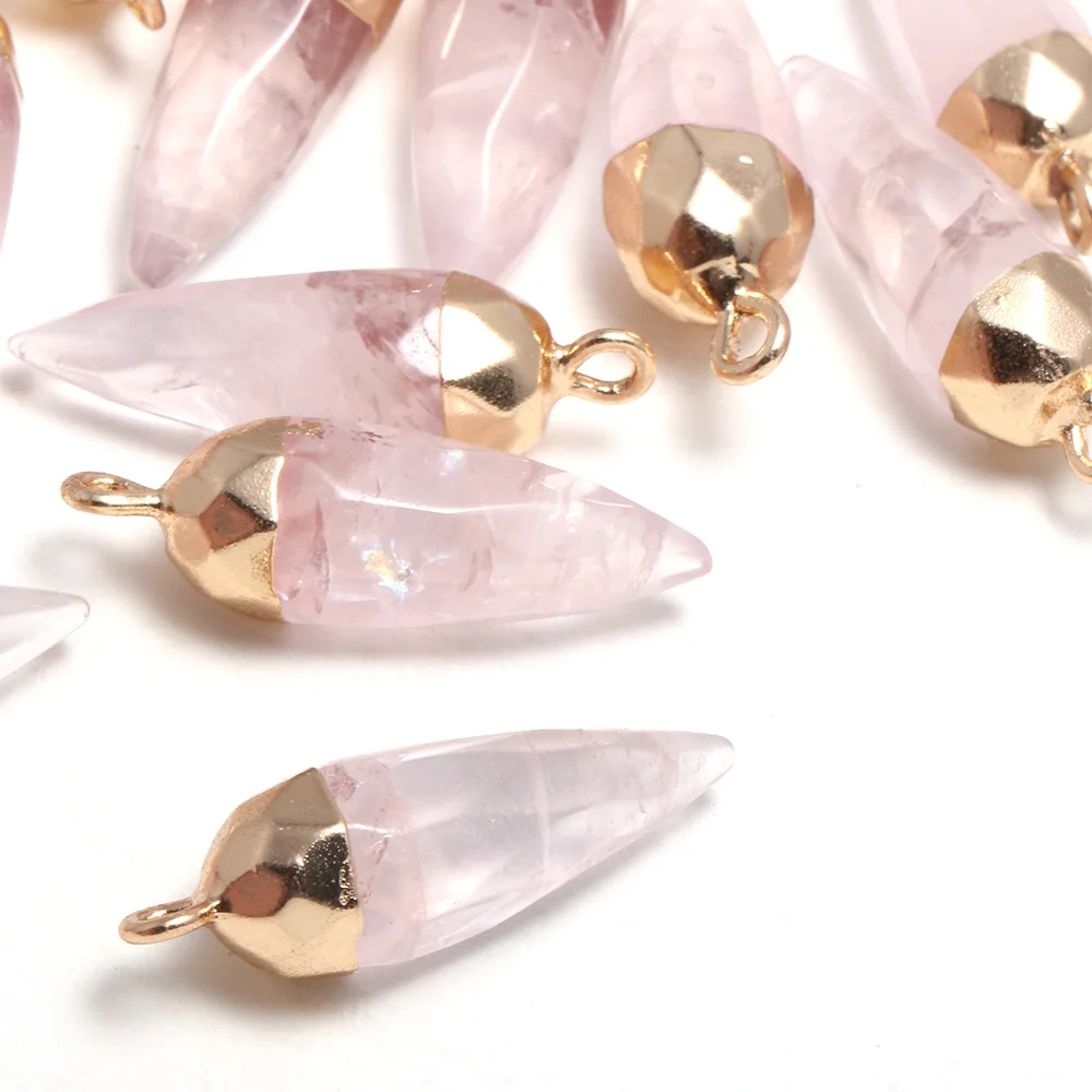 1pcs Natural Stone Crystal Faceted Rose Quartzs Pendant For DIY Jewelry Making Necklace Accessories Women Gift Size 13x26mm