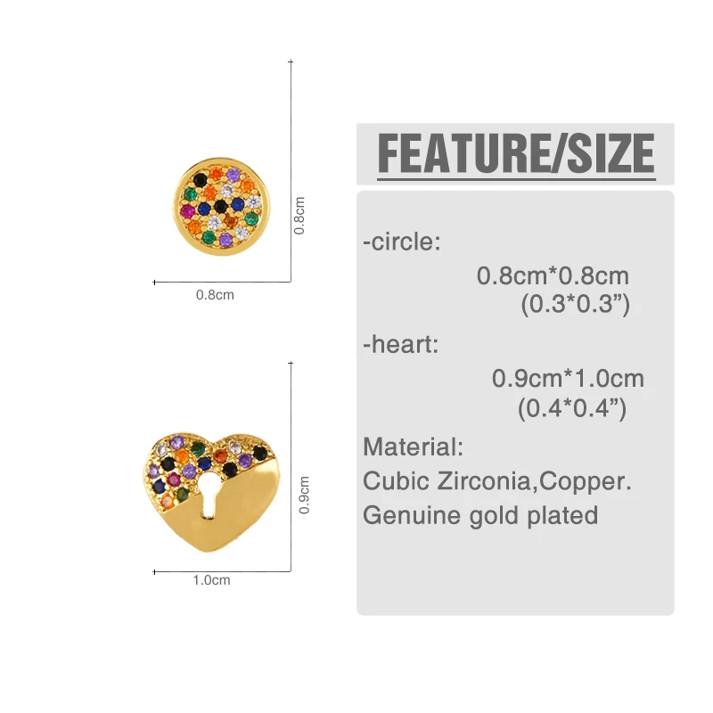 FLOLA Rainbow Heart маленькие серьги гвоздики Girls 24K Gold CZ милые крошечные Радуга ювелирные