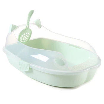 

Plastic En-Closed Cat Litter Box Sand Box Cat Shape Bedpan Pet Toilet Anti-Splash Cat Tray Cleaning Accessories Green