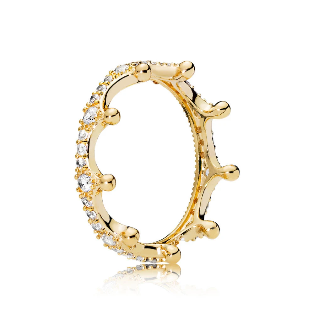 Подлинное 925 пробы серебро желаю Зачарованный Корона Подпись сердца кольцо Европы для Для женщин бисеры, подарок, сделай сам, ювелирное изделие - Цвет основного камня: JZ125-Gold