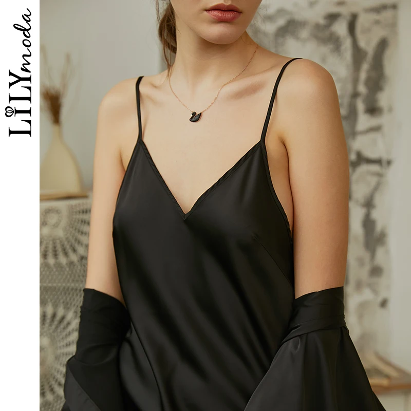 Женская шелковая атласная ночная рубашка LILYMODA без рукавов с v образным вырезом