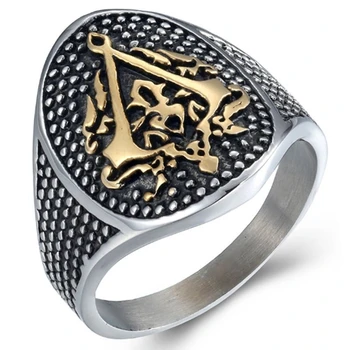 

Personality Trend Punk Style Titanium Steel Fashion Assassin's Creed Men's Male Star Gold Ring Small Jewelry