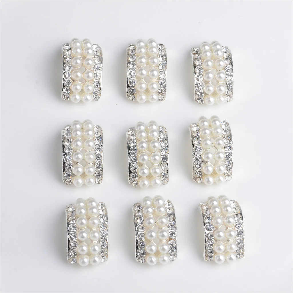 10pcs GIRL’S WEARING JEWELRY Rhinestone Pearl Embellishment DIY Flatback Craft Girls Hair Bow 1.1X2.1cm