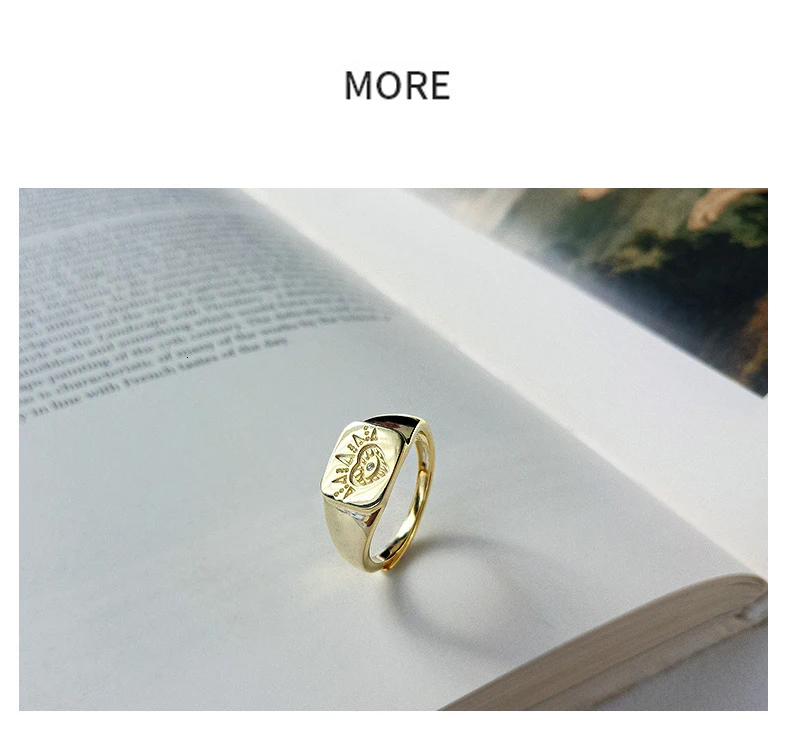 100% стерлингового серебра 925 золотистого цвета квадратный Племенной отпечаток кольцо ювелирные изделия Винтаж Регулируемый кольца унисекс