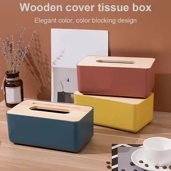 

Tissue Box Holder Household Wooden Cover Paper Container Napkin Storage Case for Living Room, Darkadine