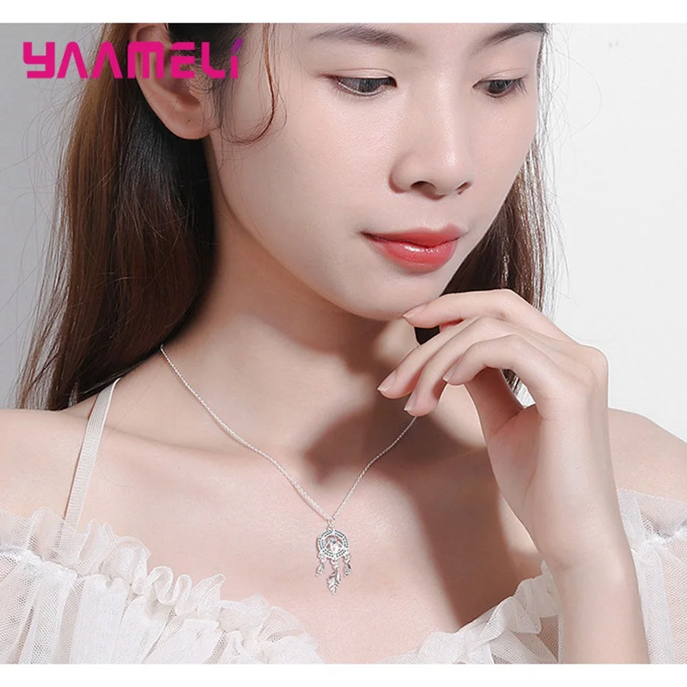 Femme Bijoux романтическое 925 пробы Серебряное кубическое циркониевое ожерелье с подвеской Ловец снов индийский ювелирный подарок для женщин Рождество