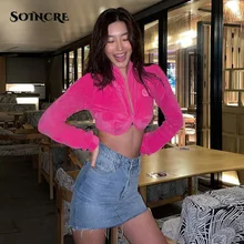 

Sexy Solid Corduroy Turtleneck Zipper Crop Tops Women Autumn Winter Fashion Casual Long Sleeve Slim Lady High Street Top