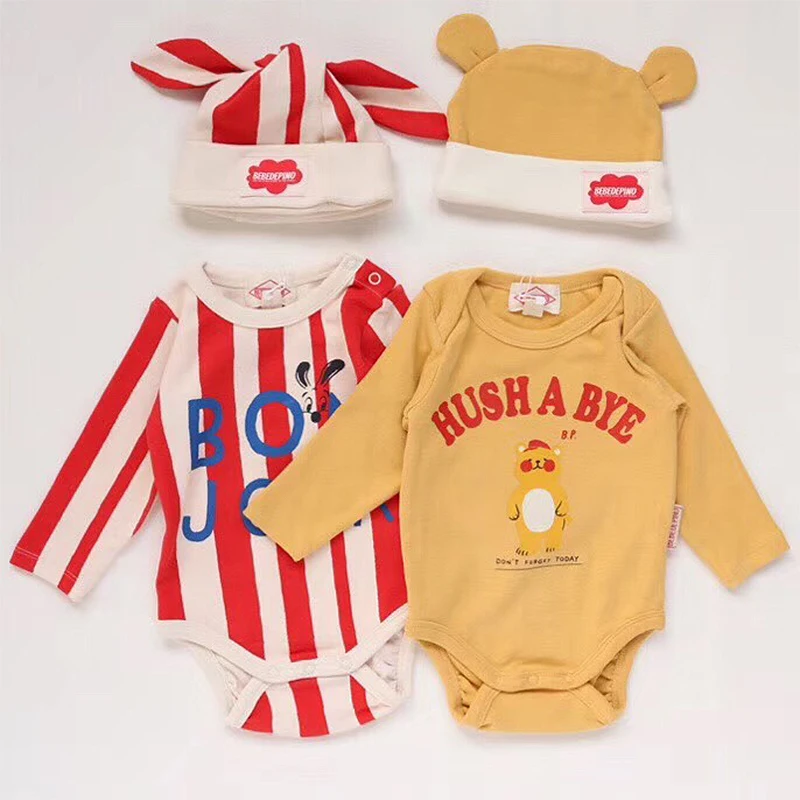 2019 корейский брендовый осенне-зимний комбинезон со шляпой Bebe De Pi ** для маленьких мальчиков и девочек, модные комплекты для новорожденных