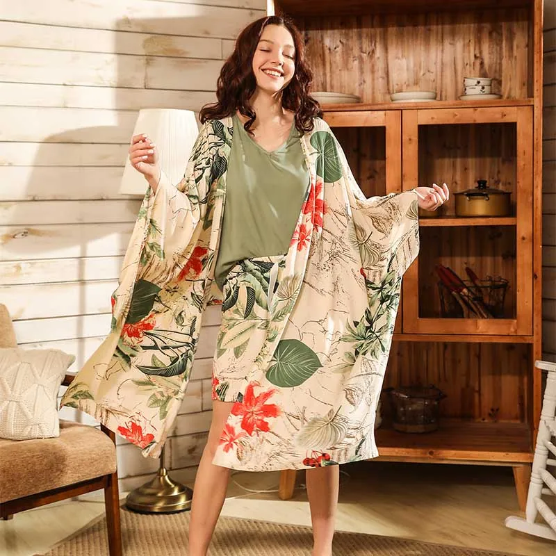 Пижамный комплект Женский из 4 предметов мягкий Свободный кардиган с широким