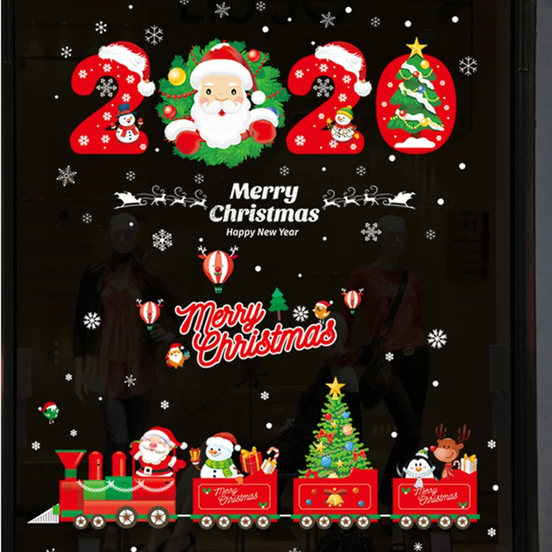 Merry Christmas snowflake train wall stickers decals children bedroom Sore Window Decoration Christmas tree deer wall Decals
