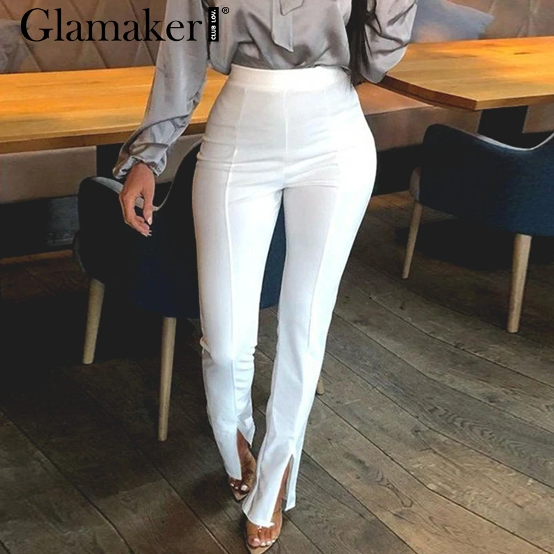 Glamaker однотонные повседневные брюки с высокой талией, женские облегающие брюки с разрезом, женские офисные модные брюки, элегантные брюки