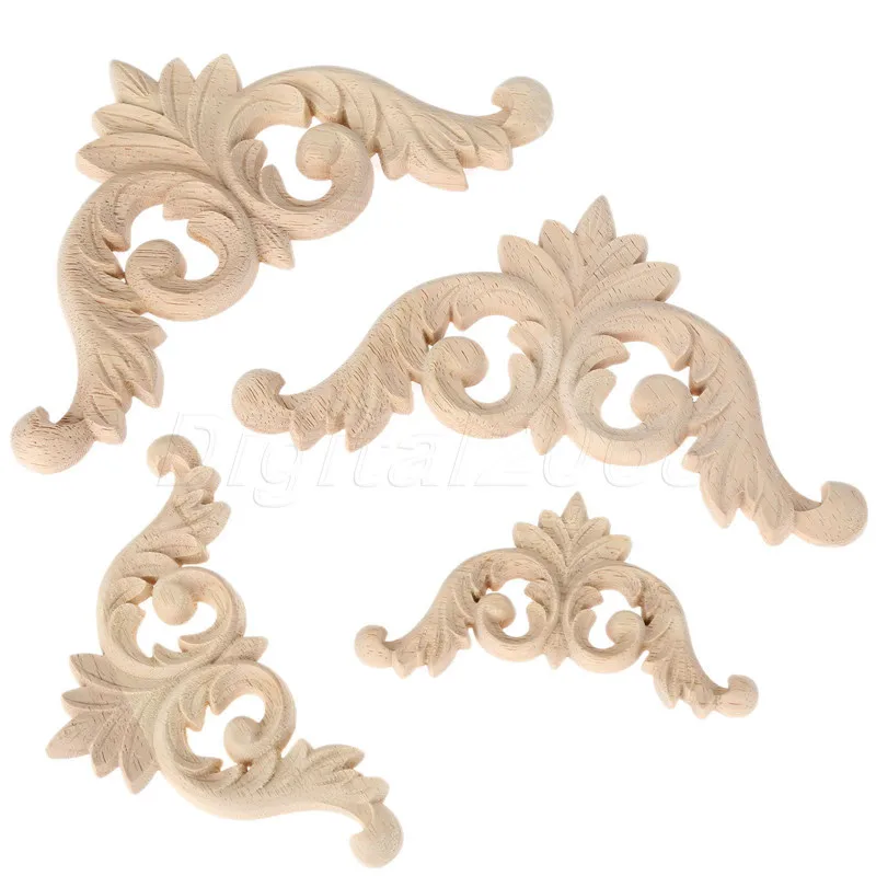 1Pc Retro Wood Carved Corner Onlay Frame Door Decal Decoration Applique Wardrobe Flower Home Wall Decor Furniture Cabinet | Обустройство