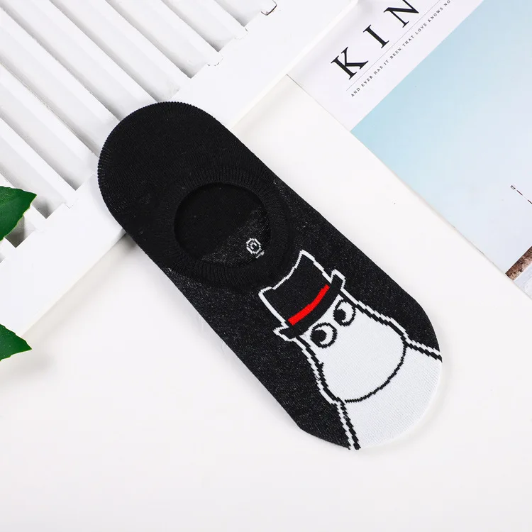 Anime hippo print socks Snufkin Nuuskamuikkunen Little My Pikku myy cute fun cartoon women cotton spring summer Invisible sock - Цвет: 1
