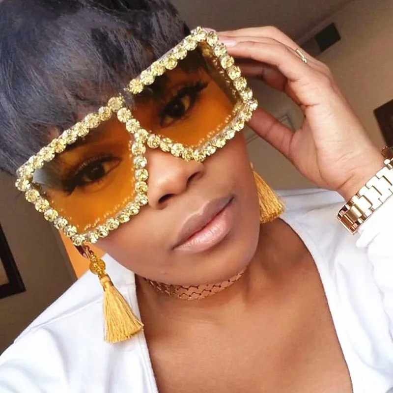 Women Oversized Square Pilot Sunglasses Women Diamond New Fashion Brand Designer Black Red Female Sun Glasses UV400 NX