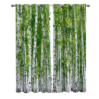 

Birch Trees Nature Outdoor Living Room Kitchen Indoor Print Decor Window Treatment Curtain Panels With Grommets
