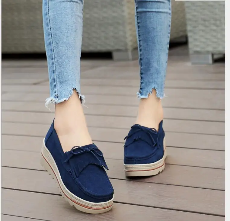 pring Women Flats Shoes Platform Sneakers Slip On Flats Leather Suede Ladies Loafers Casual Shoes Women loafers shoes Large size