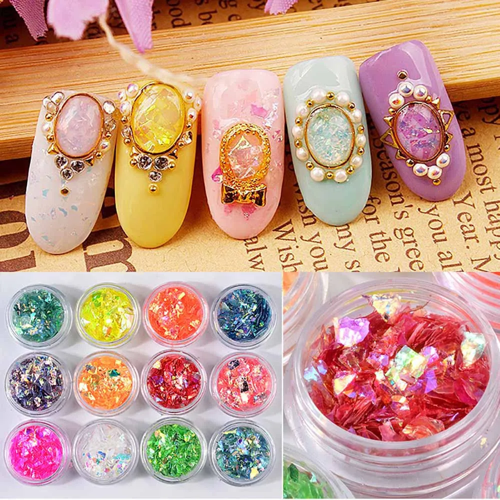 12 Box Diamonds Dazzling Tips Irregular Flakes Nail Sticker Sequins Colorful Art Holographic Decoration дизайн для ногтей#C |