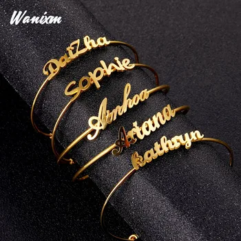 

Personalized Custom Name Bangles for Women Men Gold Stainless Steel Charms Open Cuff Bracelet & Bangle Jewelry 2020 Mujer Bijoux