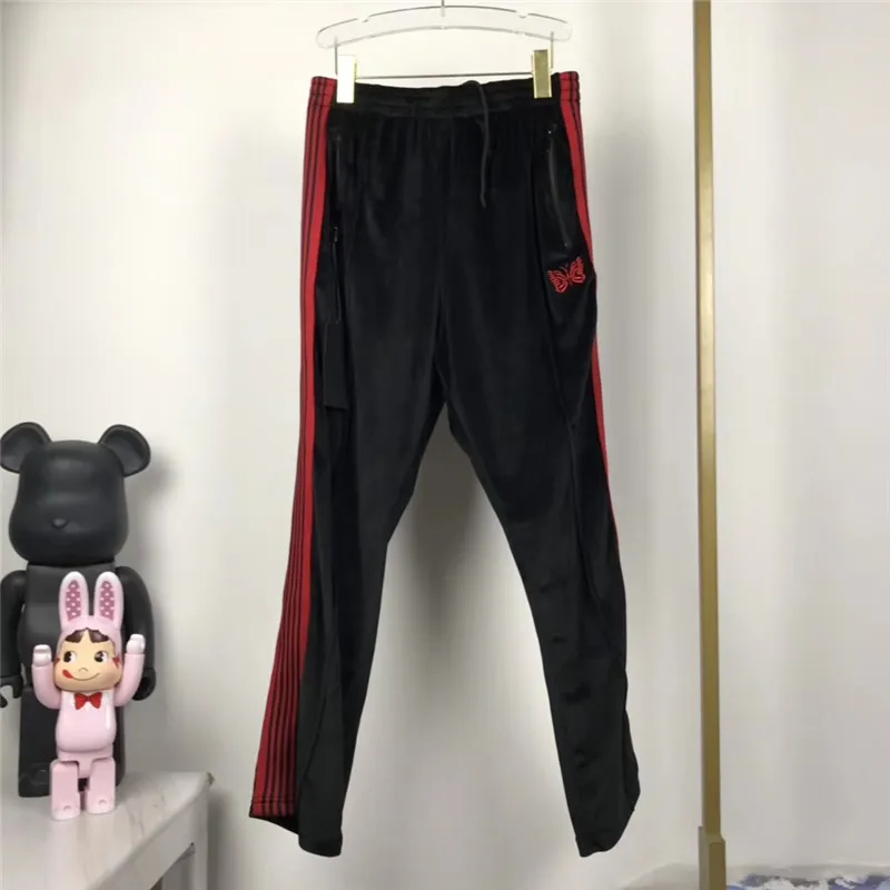 AWGE Needles спортивные штаны для мужчин и женщин 1:1 высокого качества с вышивкой бабочки полосатые бегуны бархатные иглы AWGE спортивные штаны - Цвет: 3