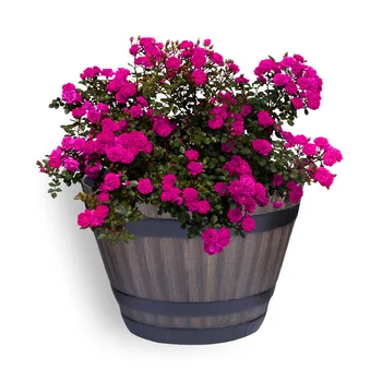 

Resin Whiskey Barrel Flower Pot Round Planter Indoor Outdoor Garden Yard Patio P7Ding