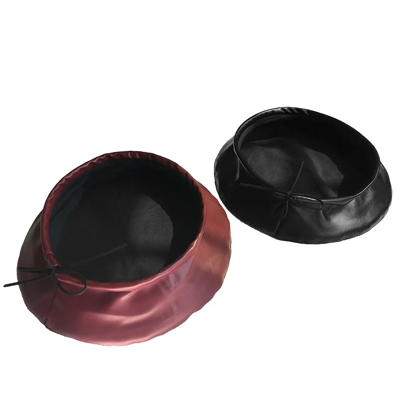 H7507 Европейский Американский берет шляпа женская модная мягкая искусственная кожа береты шапка осень зима Ретро Тыква художника сплошной цвет шапки