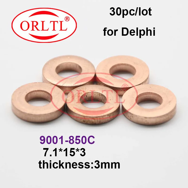 30pc ORLTL 9001-850C Injector washer shims copper rings gasket 9001 850C 9001850C thickness 7.1*15*3 3mm for Delphi | Автомобили и