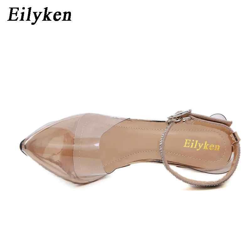 EilyKen модные Обувь с пряжкой прозрачность ПВХ Для женщин женские туфли-лодочки со стразами на высоком тонком каблуке, острый носок; классические женские босоножки Обувь