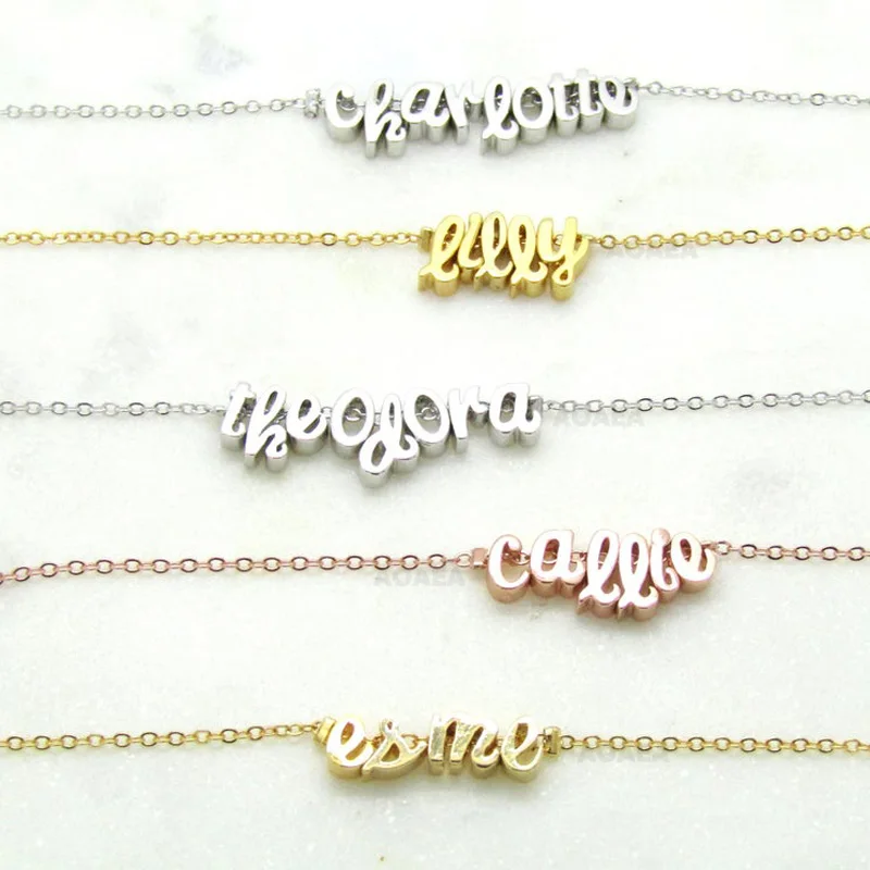 

Stainless Steel Custom Name Cursive Script Lowercase Name Necklace Dainty Silver Rose Gold Gold Initial NecklaceBridesmaid gift
