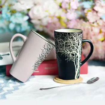 

Simple Ceramic Water Cup Large Capacity Mug with Spoon with Lid Creative Men and Women Office Home Couple Pair Cup Customization