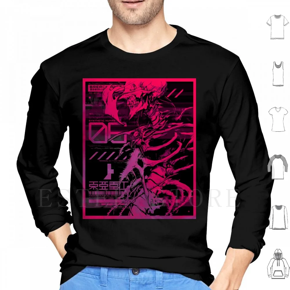 Felpa Con Cappuccio Grafica Ispirata Al Neon Umano Sintetico (Neon) Manica Lunga Toa Heavy Industries Incolpi Tsutomu Nihei Manga Tipografia