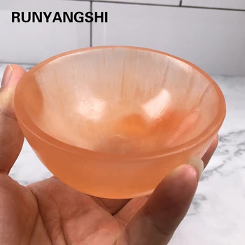 

High Quality hand carved natural Orange gypsum bowl healing ability selenite bowls crystals stone craft home decoration