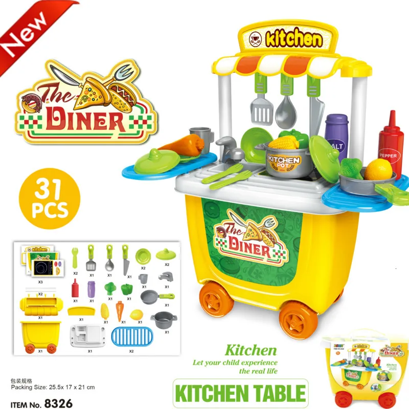 Children Pretend Play 34pcs/Set Trolley House Booth Educational Toy Super Funny Mini Role Play Toys Kitchen Workbench Bauble