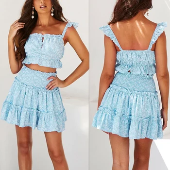 

New Chiffon Top Shirt with Narrow Straps Polka Dot Skirt Two-Piece Set Casual Fashion Women's Summer Skirt Suit