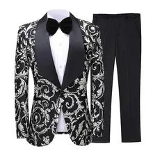 Robe de marié 2 pièces sur mesure, costume Slim imprimé pour hommes, ensemble Design à la mode, costume de fête brodé, costume de mariage, 2020 