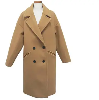

autumn winter wool blends coat women loosr double breasted long woolen coat