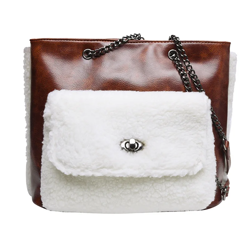 Для женщин брендовые Оригинальность Дизайн Сумки плисовый мешок Для женщин новая мода большой емкости Сумочка на плечо сумка с цепочкой через плечо сумка - Цвет: brown